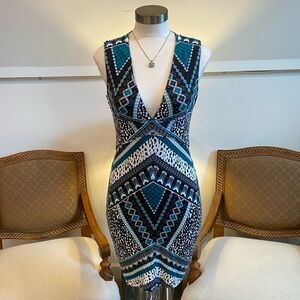 TART Blue and Black Geometric Mini Dress, Size XS